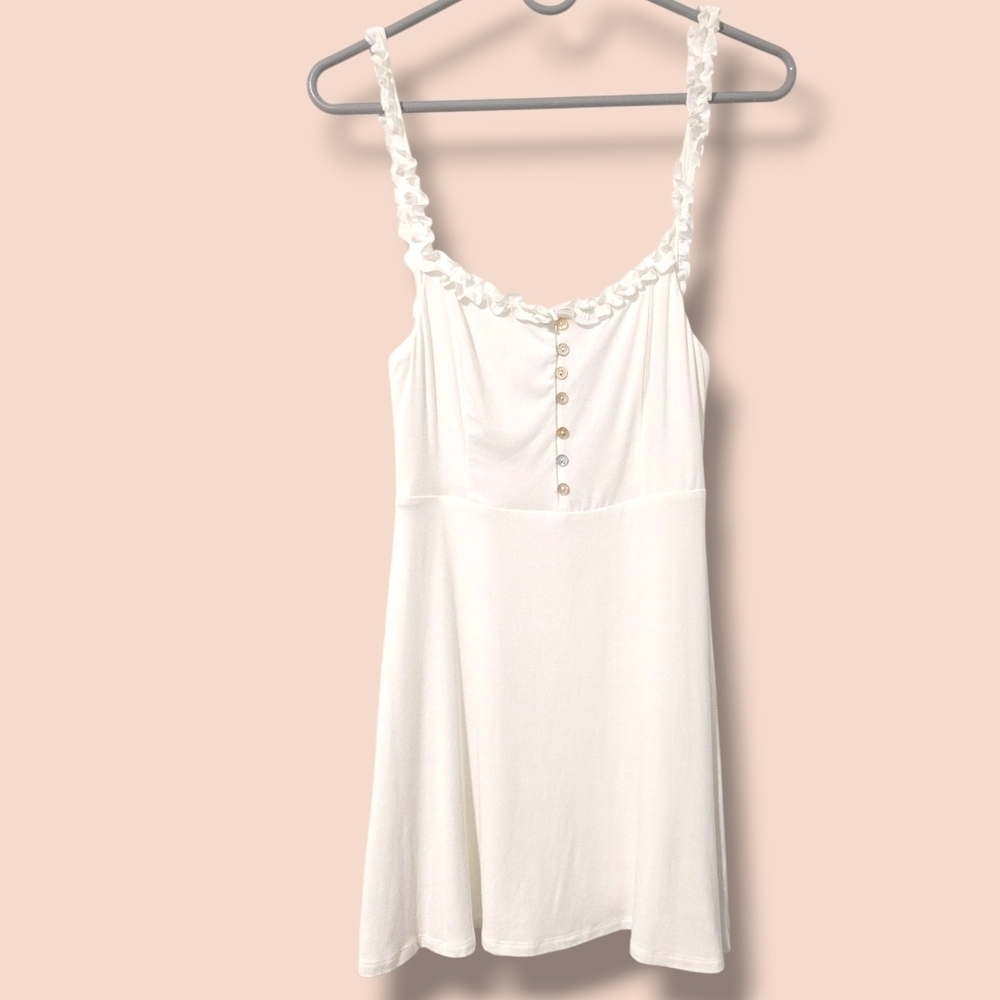 Lovers & Friends White Jersey Knit Ruffle Sleeveless Babydoll Emeline Mini Dress - Picture 2 of 10